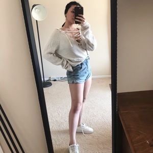 Lace-Up Hooded Sweater